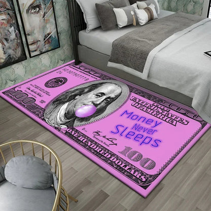 VIKAMA Creative Dollar Printed Carpet Anti-Slip Bedroom Side Rug Easy to Clean Game Room Dormitory Floor Mat Home Decoration
