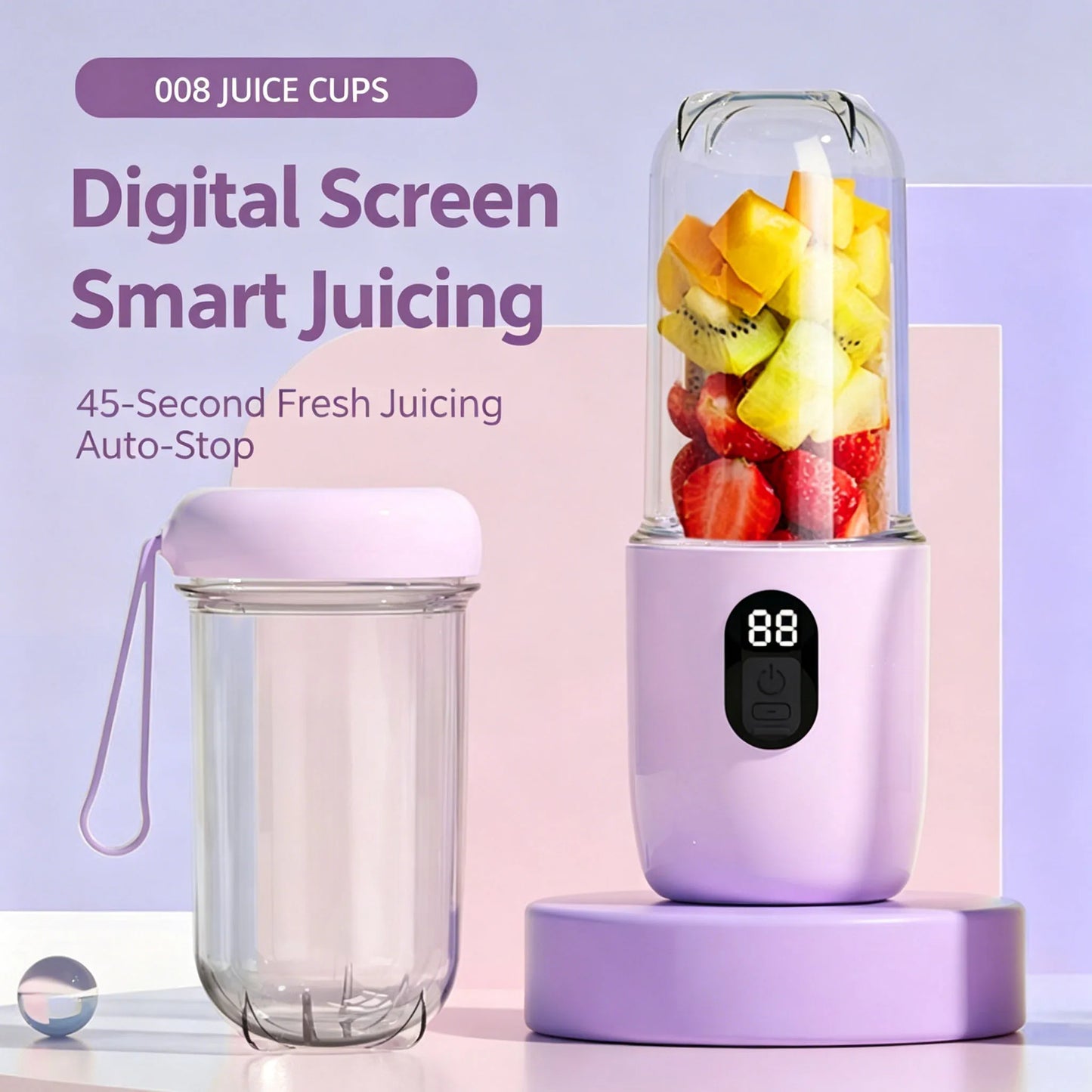 500ML 16 Stainless Blades Wireless USB Rechargeable Portable Blender with Lid Fruit Vegetable Smoothie Orange Juicer Mixer