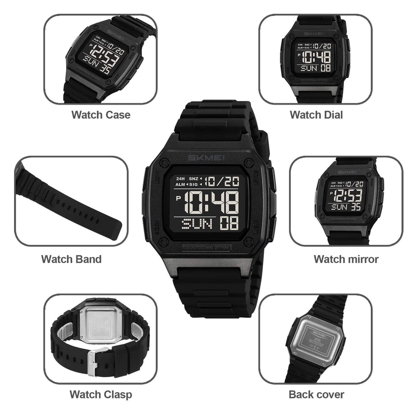 SKMEI 2456 Fashion Digital New Watch for Men Alarm Retro Sport Electronic Wristwatch LED Countdown Hand Clock Reloj Masculino