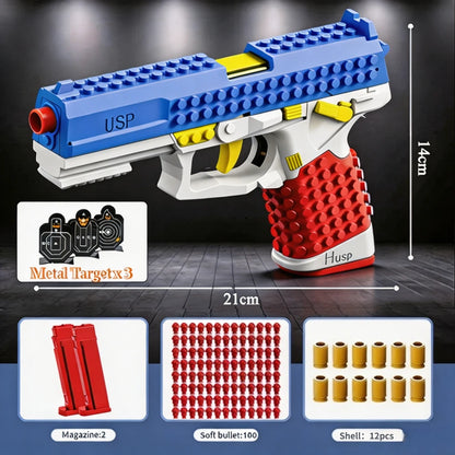 SIG17 Hanging Toy Gun Continuous Firing Building Block Pistol Shell Throwing Airsoft Blowback Toy Outdoor Shooting for Children