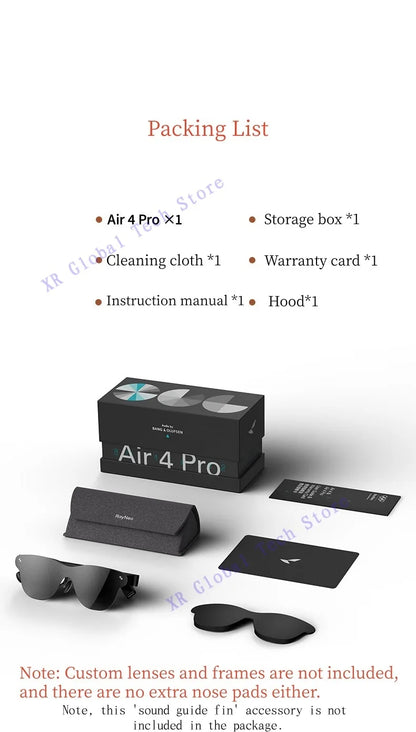 RayNeo Air 4 Pro smart AR glasses,Supports HDR10, 3840Hz, 4 speakers, 1200 nits,Micro-OLED dual-layer screen, clearer