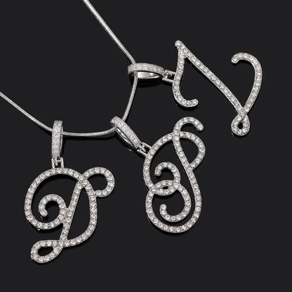 Fashion 26 Cursive Initial Letter Zircon Pendant Necklace For Women Shiny Crystal Alphabet Rope Chain Necklace Hip Hop Jewelry