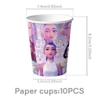 K-pop Kids Birthday Party Supplies All-in-One Decor Set-Paper Tableware Cups Candy Box Gift Bags Banner for Festive Celebrations