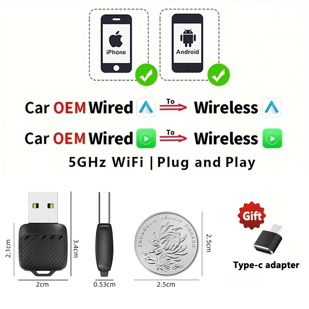 EKIY 2in1 Wireless CarPlay Dongle Wireless Android Auto Adapter Car Intelligent Systems AI Smart Box For Car With Wired CarPlay