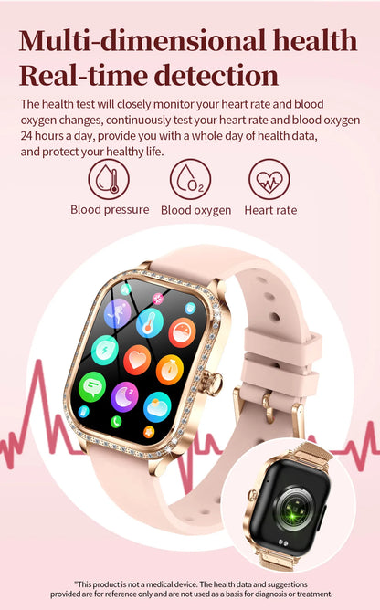 LIGE Fashion Design Women Smart Watch 1.75" Curved Screen Smartwatch Bluetooth Call Clock IP68 Waterproof Diamond Case Bracelet