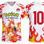 Summer 2026 Pokemon "Fire Evolution Chain" No. 10 Football Sports Theme 3D Printed Breathable T-shirt Adult Parent-child Top