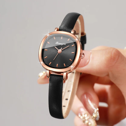 5PCS Elegant Women Watch Jewelry Set Fashion Leather Strap Quartz Wristwatch Heart Necklace Earrings Bracelet Gift (Without Box)
