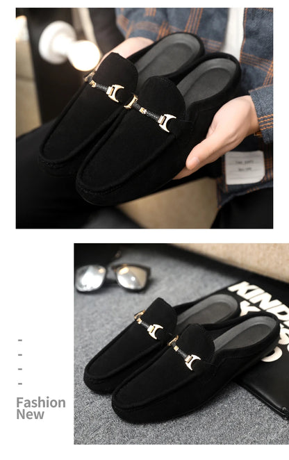 Fashion Red Men's Half Shoes Summer Lightweight Casual Shoes For Men Flat Slippers Comfortable Soft Slip-on Shoes Man Loafers
