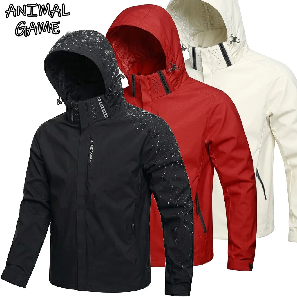 Mens Outdoor Waterproof Jacket Windproof Hoodie Coats Lightweight Cycling and Hiking Raincoat Work Jacket Man Climbing Outerwear