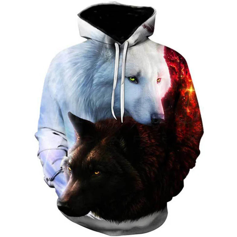 2023 Men's Oversized Hoodie 3D Wolf Animals Pattern Ferocious Warrior Fashion Sweatshirt Loose Street Funny Tracksuits Fitness
