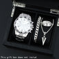 4 Pcs/Set Fashion Men's Watches  Alloy Men Quartz Wrist Watch Casual Business Mens Clock Necklace Bracelet Ring Set