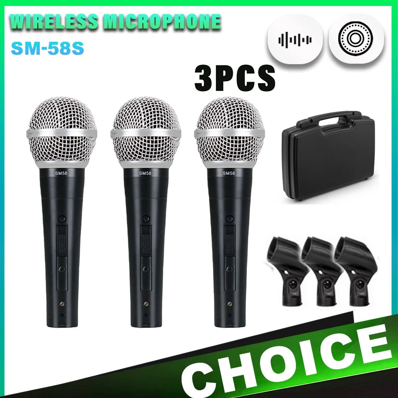 3PCS Sm58switch Wired Microphone With Clips Suitcase Cardioid Dynamic Microphone For Stage Singing Karaoke BBOX REC