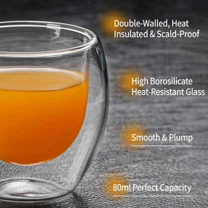 OANKR Double Walled Glass Coffee Mugs 80ML Insulated Layer Coffee Cups Borosilicate Glass Espresso Cup for Hot Beverage, Tea