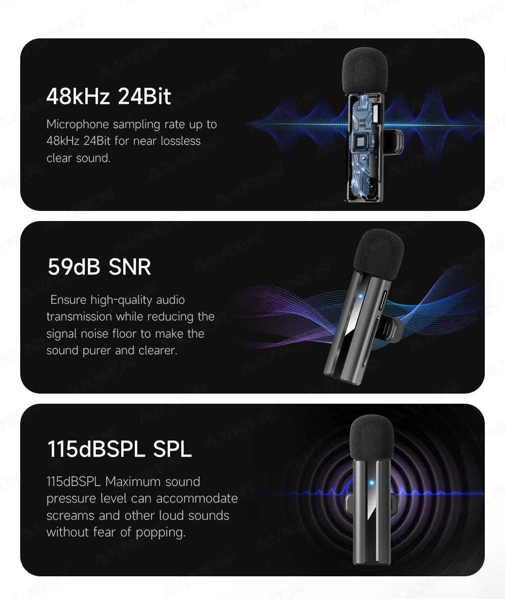 2-in-1 Wireless Lavalier Microphone for iPhone Android, Mini Pro Lapel Mic with Noise Reduction & Pickup for Vlog Live Recording