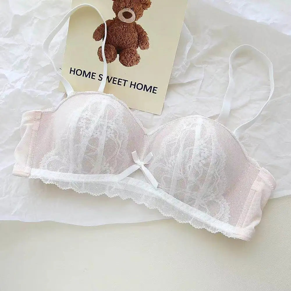 YEMOMO French Style Lace Half Cup Bra Set Wireless Push Up Boost Bust Lift Anti Sagging Elegant Comfortable Lingerie Set Ladies