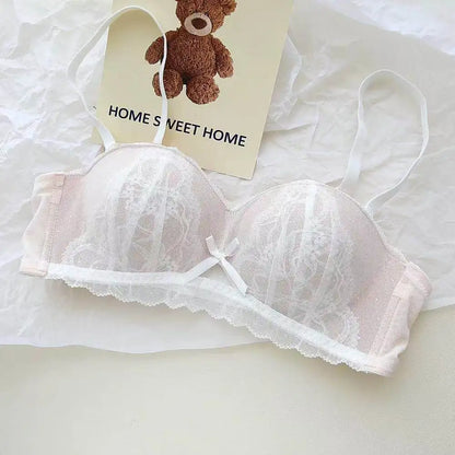 YEMOMO French Style Lace Half Cup Bra Set Wireless Push Up Boost Bust Lift Anti Sagging Elegant Comfortable Lingerie Set Ladies