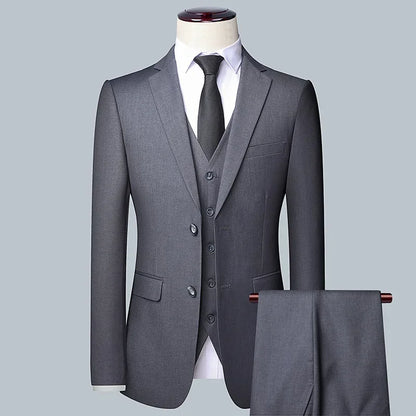 High Quality Men Solid Color Business - Stylish Handsome Groom Best Man Wedding Dress 3/2/1 Single Piece Optional
