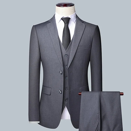 High Quality Men Solid Color Business - Stylish Handsome Groom Best Man Wedding Dress 3/2/1 Single Piece Optional