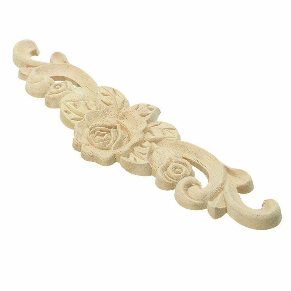 Natural Floral Wooden Carved Applique Wooden Figurines Crafts Corner Frame Appliques Frame Wall Door Furniture Woodcarving Decor