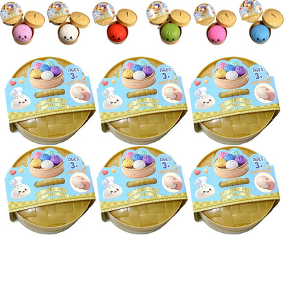 Colorful Dumpling Squishes Stress Balls Fidget Sensory Toys Simulation Food Squishies Bun with Steamer Squeeze Dough Ball Gifts