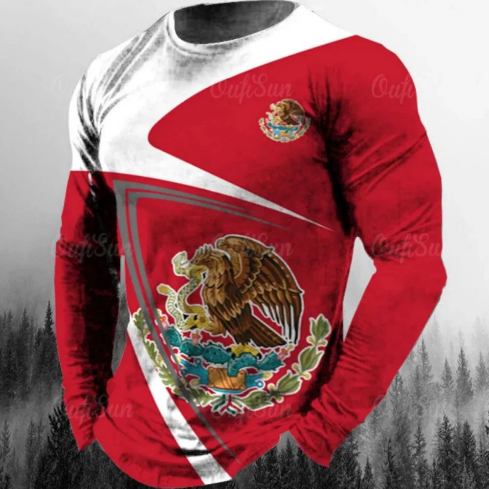 Fashion Mexican Flag T-Shirts Mexico 3D Print Men Woman Long Sleeve T Shirt Streetwear Oversized Harajuku Kids Tees Top Clothing