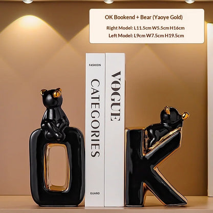 Modern  Ceramic Human Figure Bookends Sculpture Decor Book Holder For Nightstand TV Cabinet Wine Rack Office Desktop Home