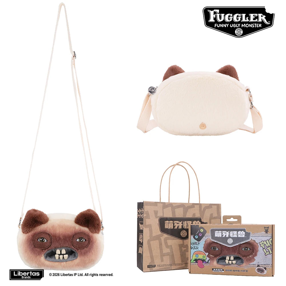 Fuggler Original ALLEY CATS Plush Bag Big Head Ugly Tooth Monster Crossbody Furry Funk Purse Backpack Wallet Storage BagGift