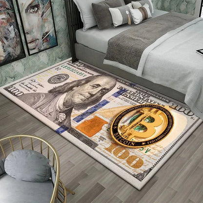 VIKAMA Creative Dollar Printed Carpet Anti-Slip Bedroom Side Rug Easy to Clean Game Room Dormitory Floor Mat Home Decoration