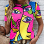 Summer Breathable Women's Fashion Short Sleeve T-Shirt Funny 3d Abstract Face Printed T-Shirts 2024 New Round Neck Tops Tees
