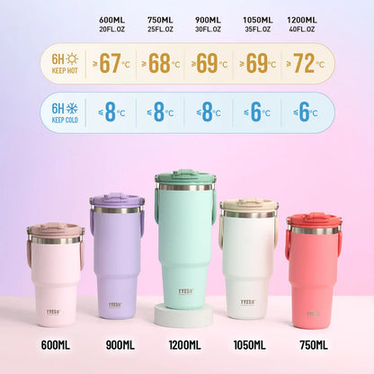 Tyeso 600ML Vacuum Flasks Handle Coffee Mug 304 Stainless Steel Ice Cup Car Bottle Hot Cold Retention Drinkware for Outdoor