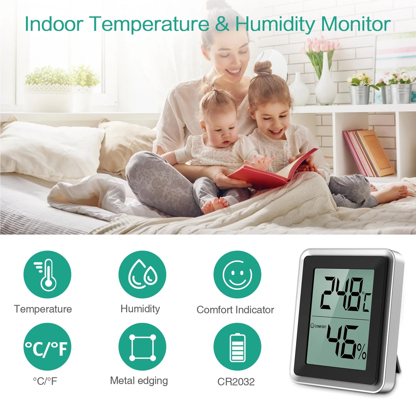 ORIA Mini Digital Thermometer 2PCS Indoor Hygrometer Set Room Humidity Gauge Meter LCD Display Temperature Humidity Sensor