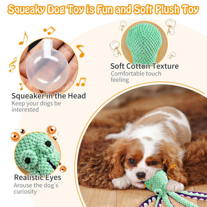 Squeaky Octopus Dog Toy, Pineapple Plush Chew Toy with Squeaker&CrinkleTentacles,InteractiveDentalPuppyToy for Small Medium Dogs