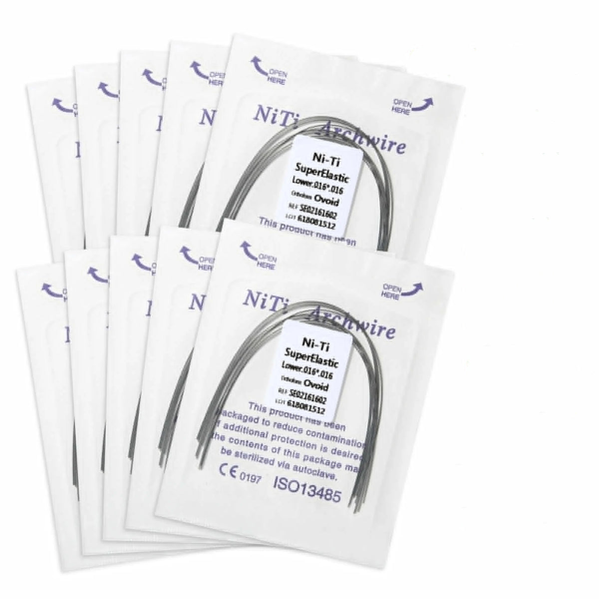 100Pcs/10Packs Dental Orthodontic Ovoid Form Archwires Niti Super Elastic Round Rectangular Wire 012/014/016/018/16X16/16X22