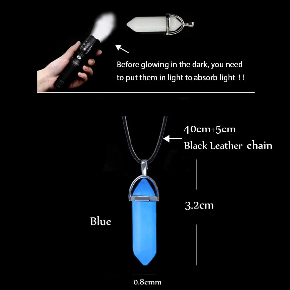 2Pcs/Set Luminous Hexagonal Column Heart Pendant Couple Magnetic Necklace Natural Stone Geometric Pendant Necklace Jewelry Gifts