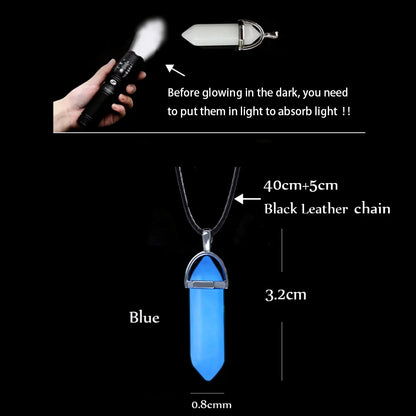 2Pcs/Set Luminous Hexagonal Column Heart Pendant Couple Magnetic Necklace Natural Stone Geometric Pendant Necklace Jewelry Gifts