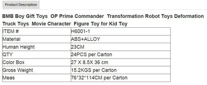 Transformation Voyager Opt Prime Auto Robot SS38 OP Sai Star Commander Truck Deformation Toys