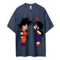 2026 Summer Dragon Ball Goku & Chichi Cute Couple Print Oversized Crew Neck T-Shirt 100% Cotton Casual Tops for Men Women Kids