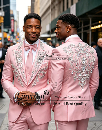 Handsome Rhinestone Diamond Wedding Suits For Men 2 Pieces Groom Male Blazers Customized Slim Fit men's suits and separates