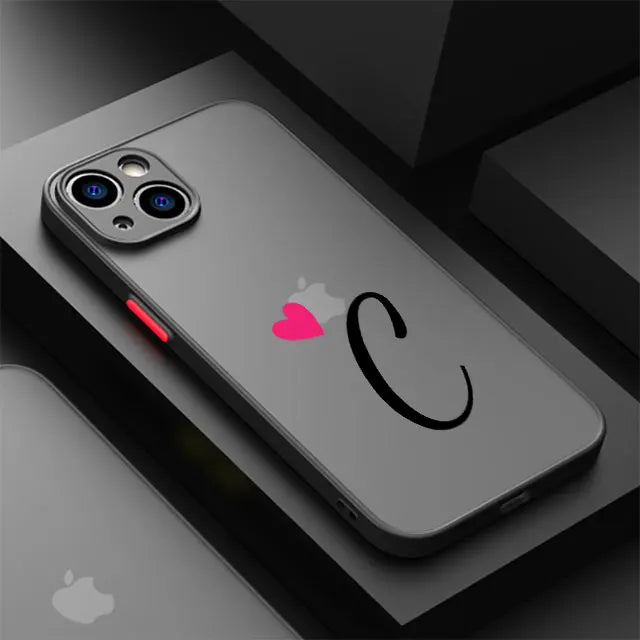 Initial Letter A-F Heart Phone Case For iPhone 17 16 15 11 12 14 13 Pro Max Mini X XS XR 7 8 Plus SE 16E Hard Transparent Cover