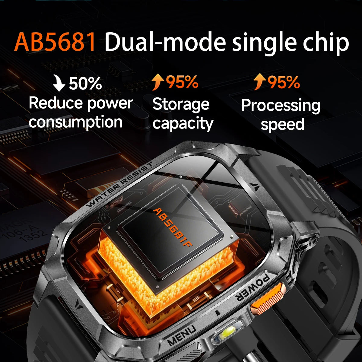 LIGE Military 1400mAh Smart Watch For Men 2.01" HD Screen Waterproof 100+Sports Mode LED Flashlight Smartwatch For Android iOS