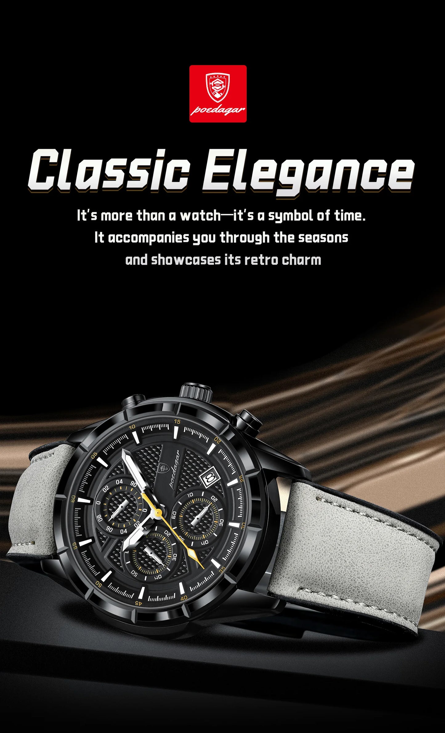POEDAGAR Vintage Couple Wristwatch Quartz Leather Men's Watches Date Chronograph Waterproof Luminous Man Watch Gift For Husband