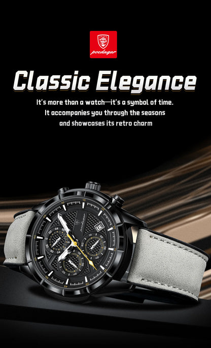 POEDAGAR Vintage Couple Wristwatch Quartz Leather Men's Watches Date Chronograph Waterproof Luminous Man Watch Gift For Husband