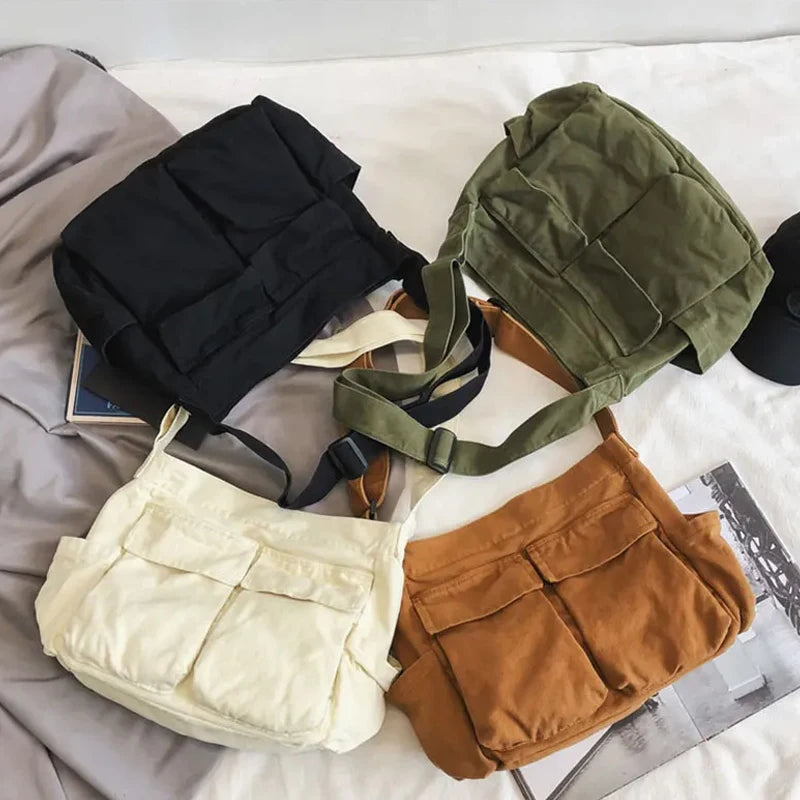 1Pc New style retro crossbody bag, single-shoulder bag, casual canvas bag, large capacity, artistic street photography bag