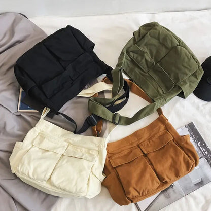 1Pc New style retro crossbody bag, single-shoulder bag, casual canvas bag, large capacity, artistic street photography bag