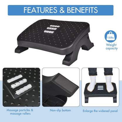 Detachable Ergonomic Under Desk Foot Stool Footrest With Massage Rollers Load 120Lbs Plastic Desk Leg Rest Home Office Footstool