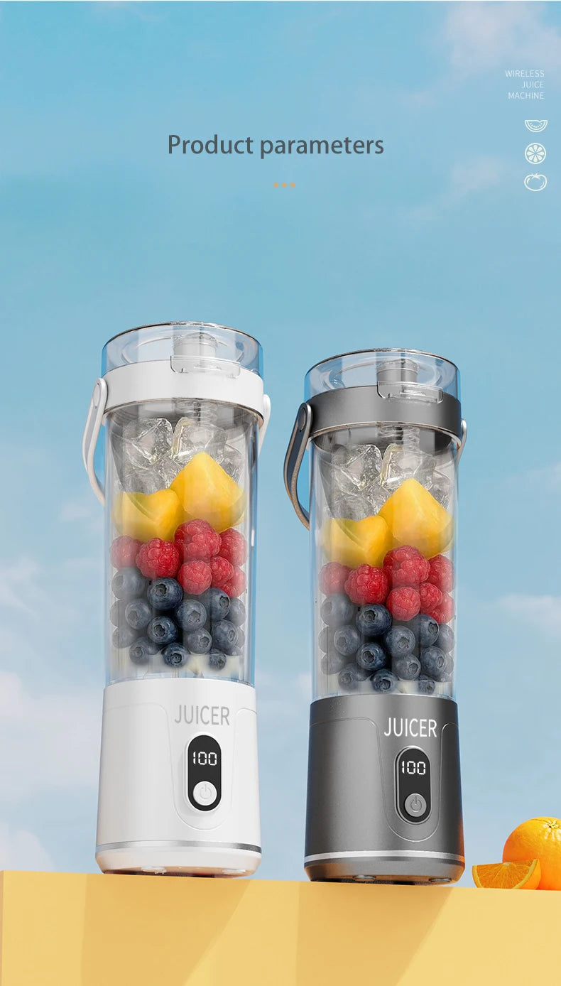 Portable 600ML Juicer Cup 12 Blades for Shakes Smoothies Rechargeable USB Traveling Fruit Juicer Double Cup Fruit Blender