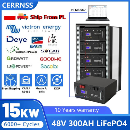 LiFePO4 48V 300AH 15Kwh Battery 51.2V 100AH 150AH 200AH Lithium Solar Home Battery 6000+ Cycles For Home Energy Storage EU Stock