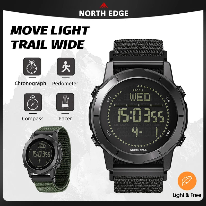 NORTH EDGE 2026 LITECORE Men's Digital Watch Sports Super Light Outdoor Compass Pedometer Waterproof 50M Electronics Wristwatch