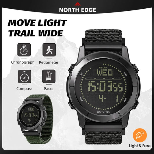 NORTH EDGE 2026 LITECORE Men's Digital Watch Sports Super Light Outdoor Compass Pedometer Waterproof 50M Electronics Wristwatch