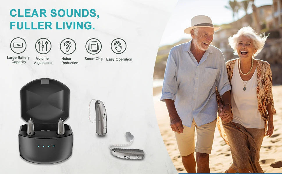 Self-Fitting OTC Hearing Aids, Mild to Moderate Hearing Loss,Bluetooth Hearing Aid with Invisible Fit Noise Support audifonos